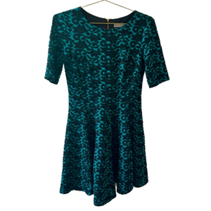 Danny & Nicole Skater Damask Teal Black Size 10 Dress Fit Flare Dress Floral